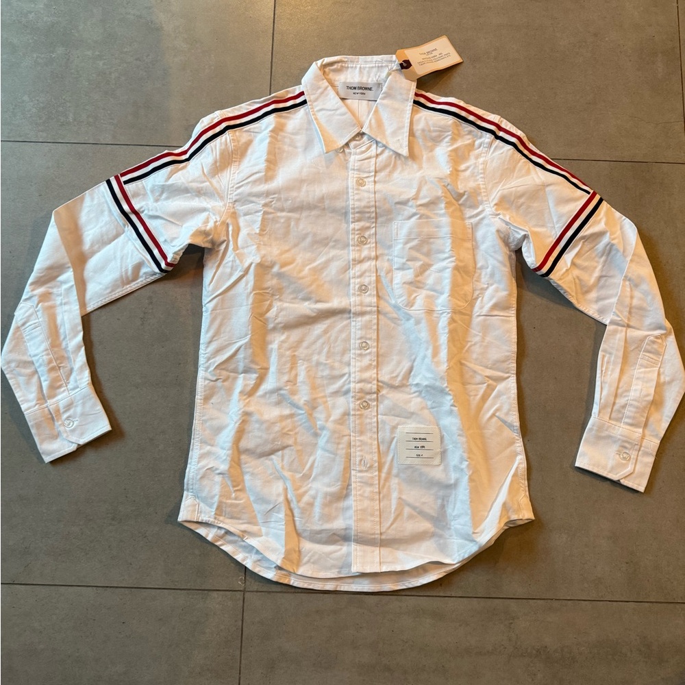 Unisex XS White Oxford Striped Grosgrain Armband Classic Shirt Thom Browne
